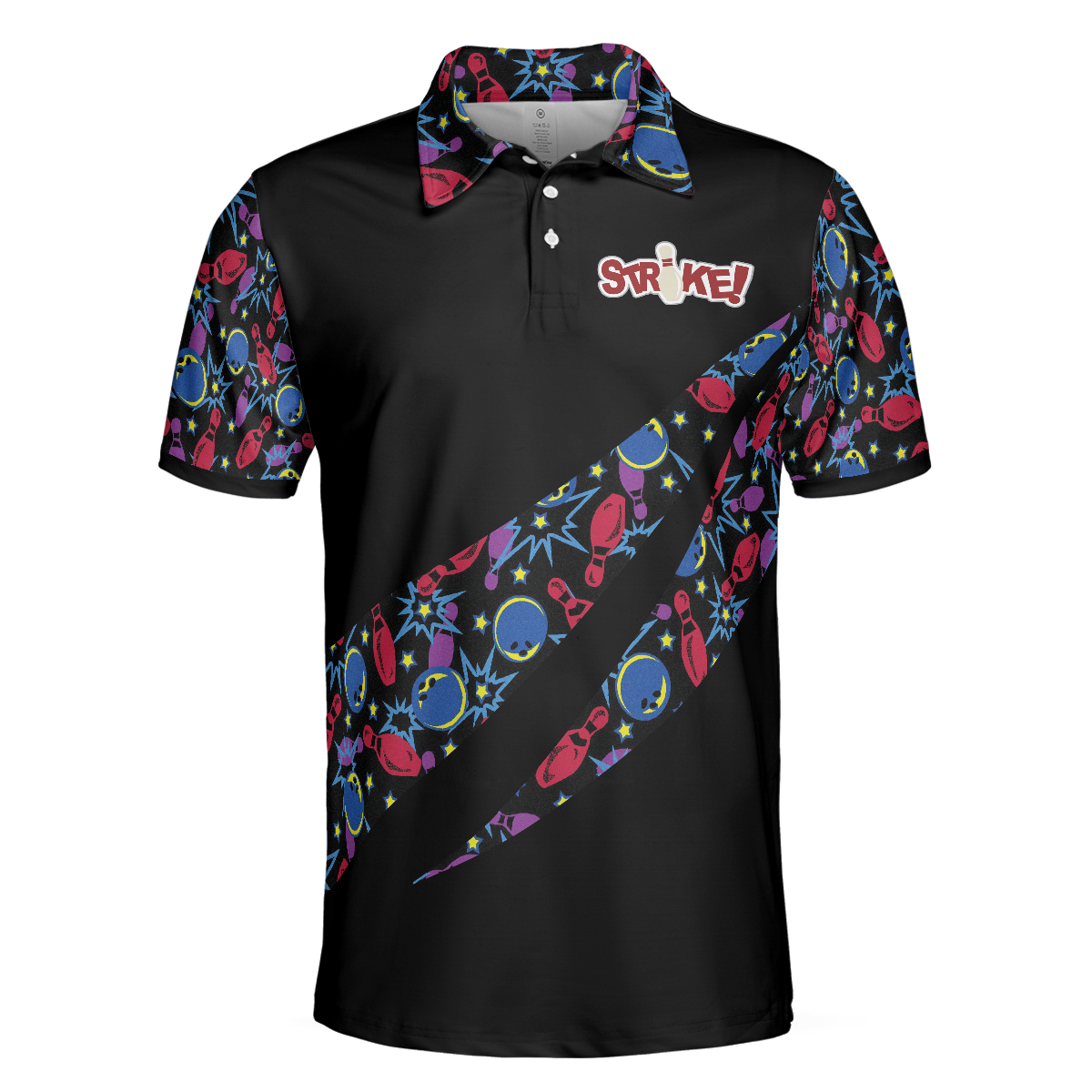 Split Happen Polo Shirt Bowling Ball  Pin Seamless Pattern Bowling Shirt For Men - 3