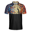 Golf Silhouette With Sky Wavy Abstract Seamless Pattern Polo Shirt Black Golf Shirt For Men - 3