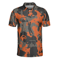 Orange Camouflage Golf Polo Shirt Golfer Silhouette Pattern Polo Shirt Camo Golf Shirt For Men - 3