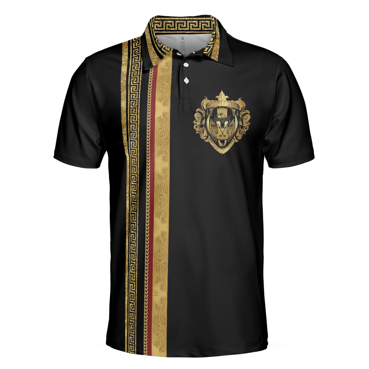 Luxury Baroque Pattern Golf Polo Shirt Golden Greek Key Pattern Polo Shirt Best Golf Shirt For Men - 3