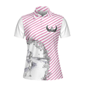 Pink Striped And Sketching Golf Girl Golf Short Sleeve Women Polo Shirt Best Golfing Shirt For Ladies - 3