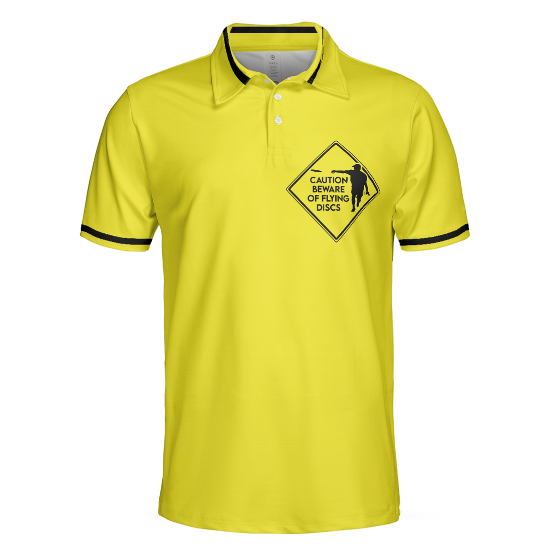 Caution Beware Of Flying Discs Short Sleeve Polo Shirt Yellow Skull Polo Shirt Best Golf Shirt For Men - 1