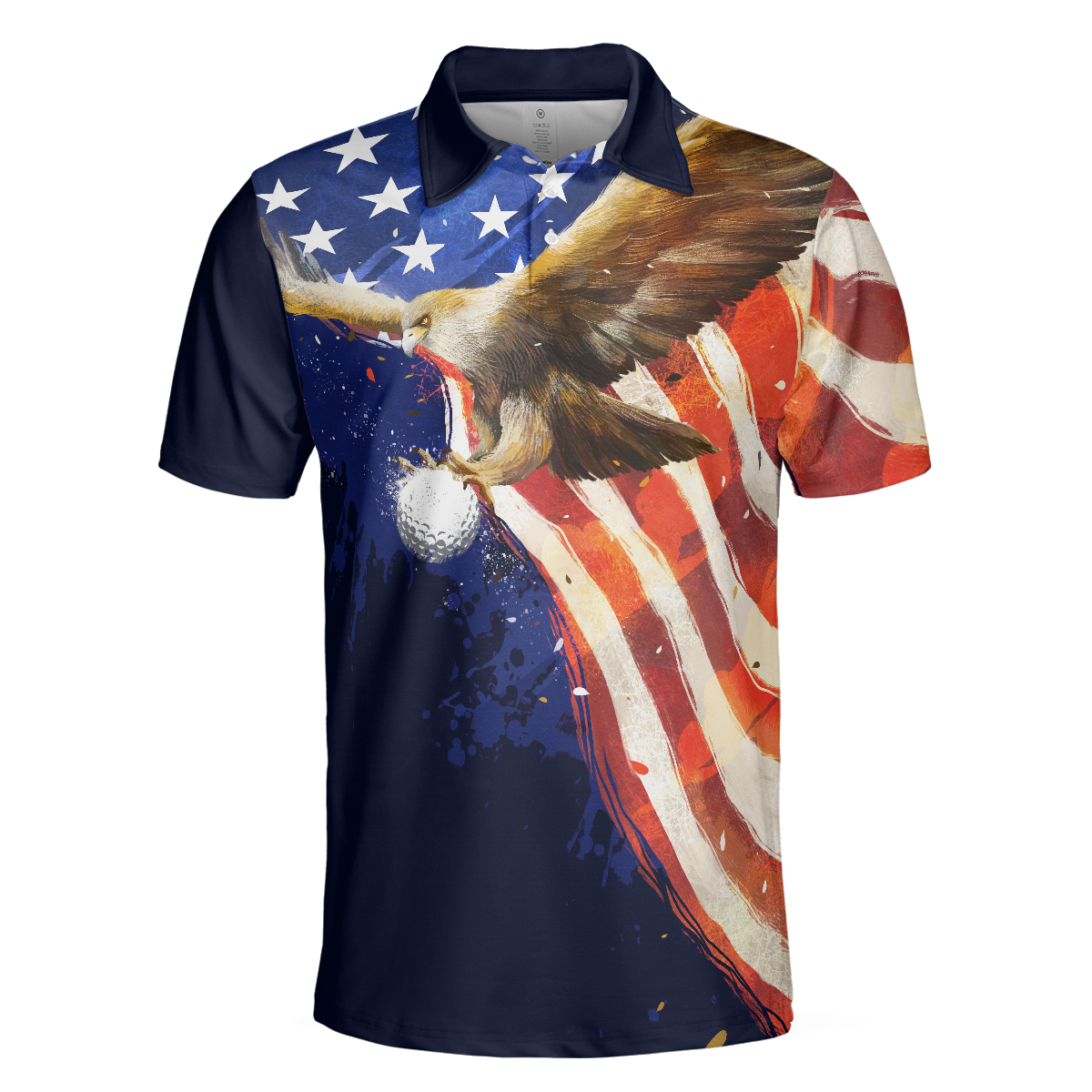 Eagle Flying Golf with American Flag Polo Shirt for Men - 3