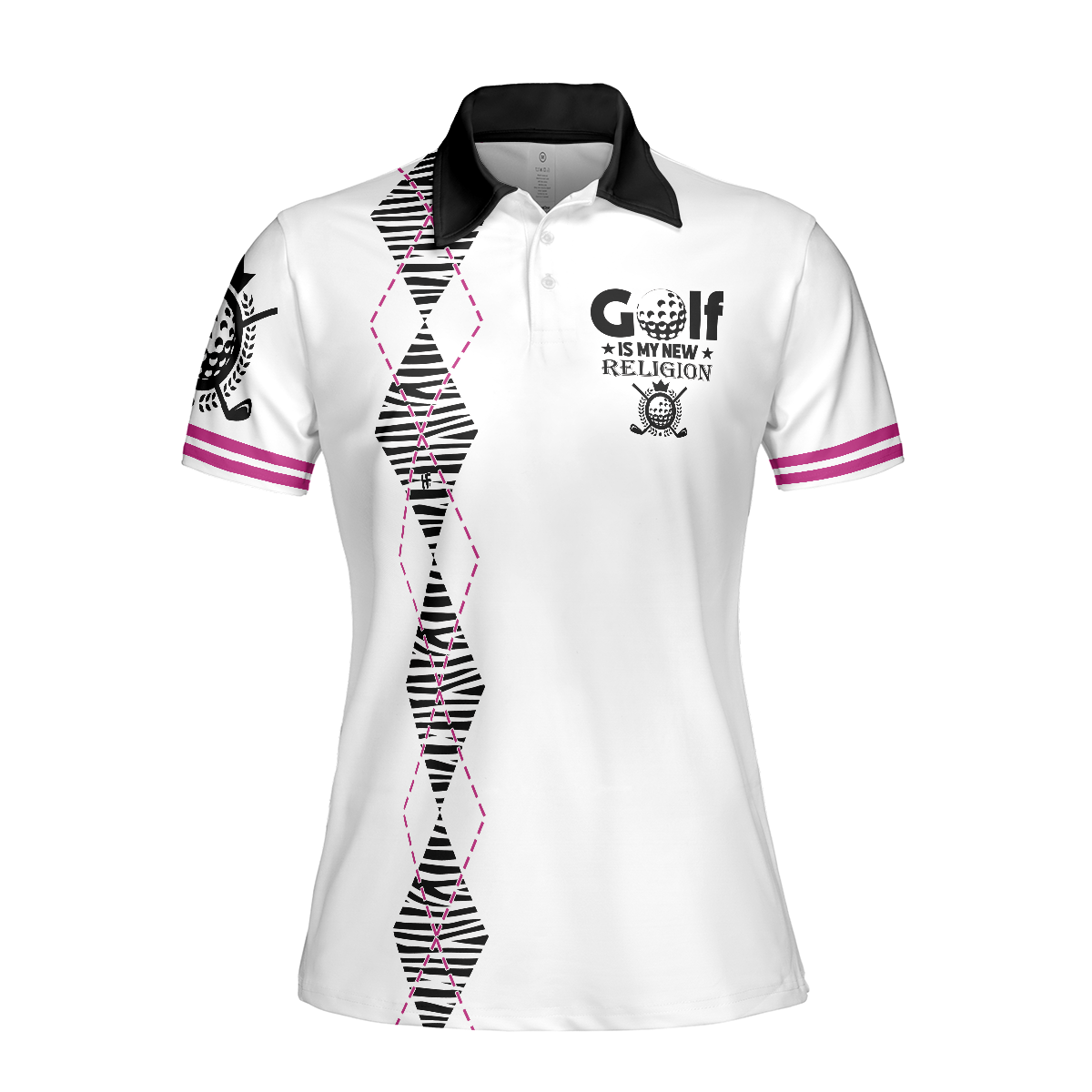 Golf Is My New Religion Golf Short Sleeve Women Polo Shirt Zebra Argyle Golf Shirt For Ladies Unique Golf Gift - 3