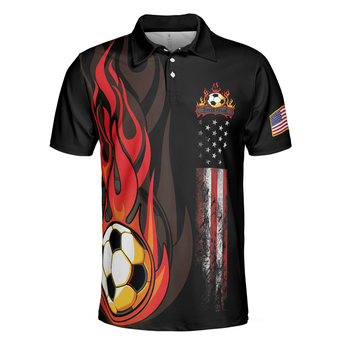 Soccer Flame Short Sleeve Black Polo Shirt Black American Flag Polo Shirt Best Soccer Shirt For Men - 3