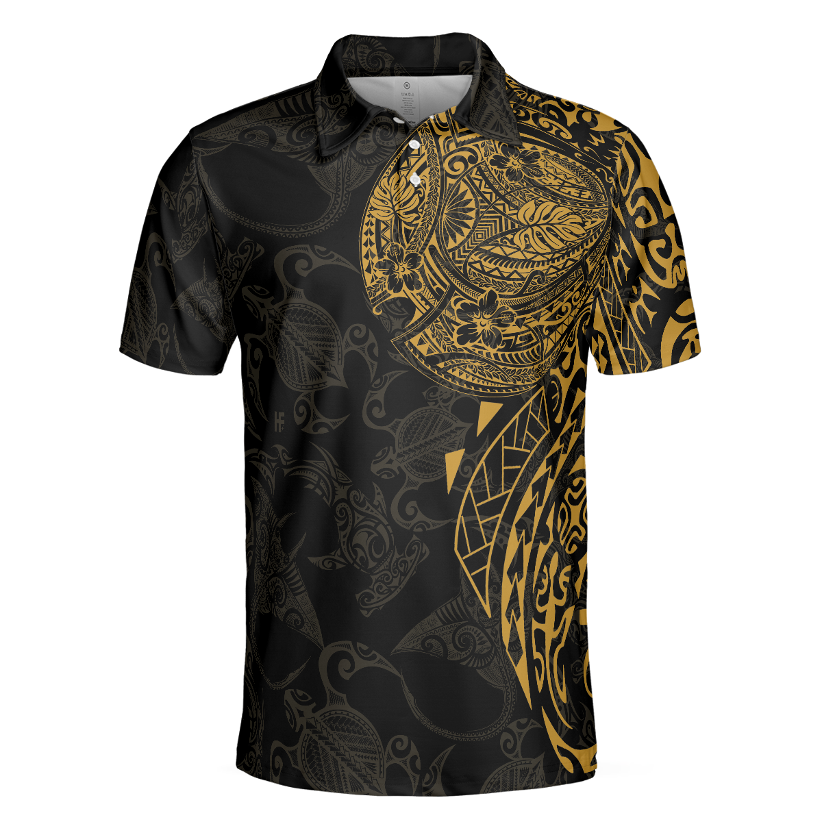 Strong And Cool Polynesian Pattern Polo Shirt Luxury Black And Gold Shirt For Men - 3