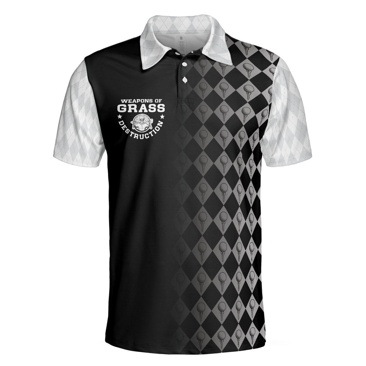 Golf Weapons Of Grass Destruction Short Sleeve Polo Shirt Black And White Golf Shirt For Men - 3