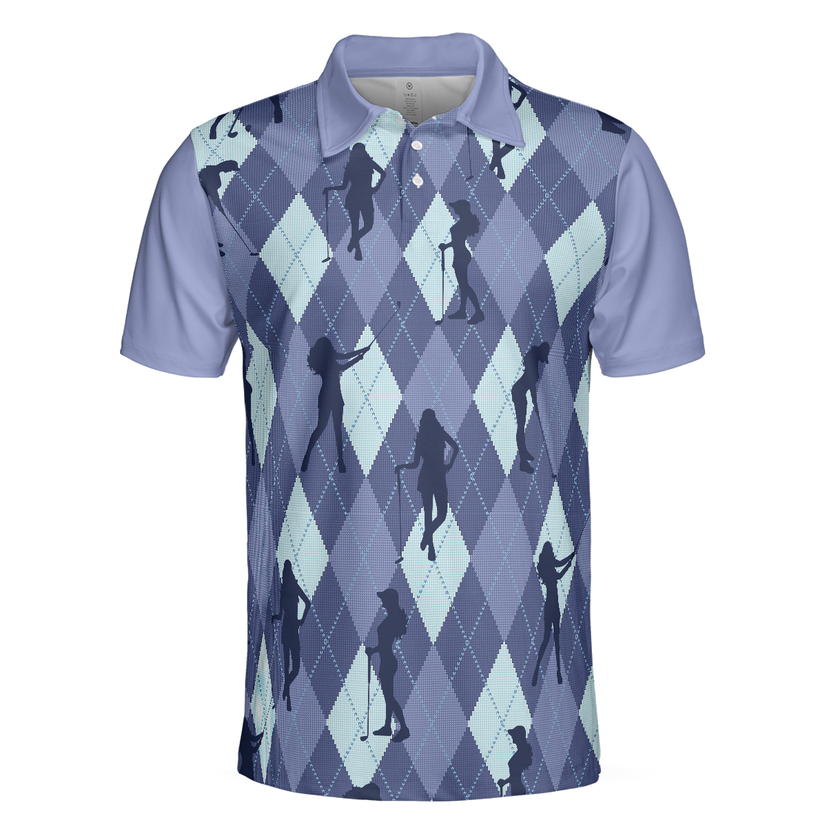 Vintage Blue Palatte Girl Golf Polo Shirt Argyle Pattern Girl Golfer Silhouette Polo Shirt Fun Golf Shirt For Men - 3