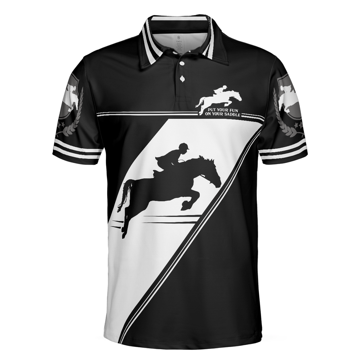 Put Your Fun On Your Saddle Horse Riding Polo Shirt Black And White Horse Riding Shirt For Men - 3