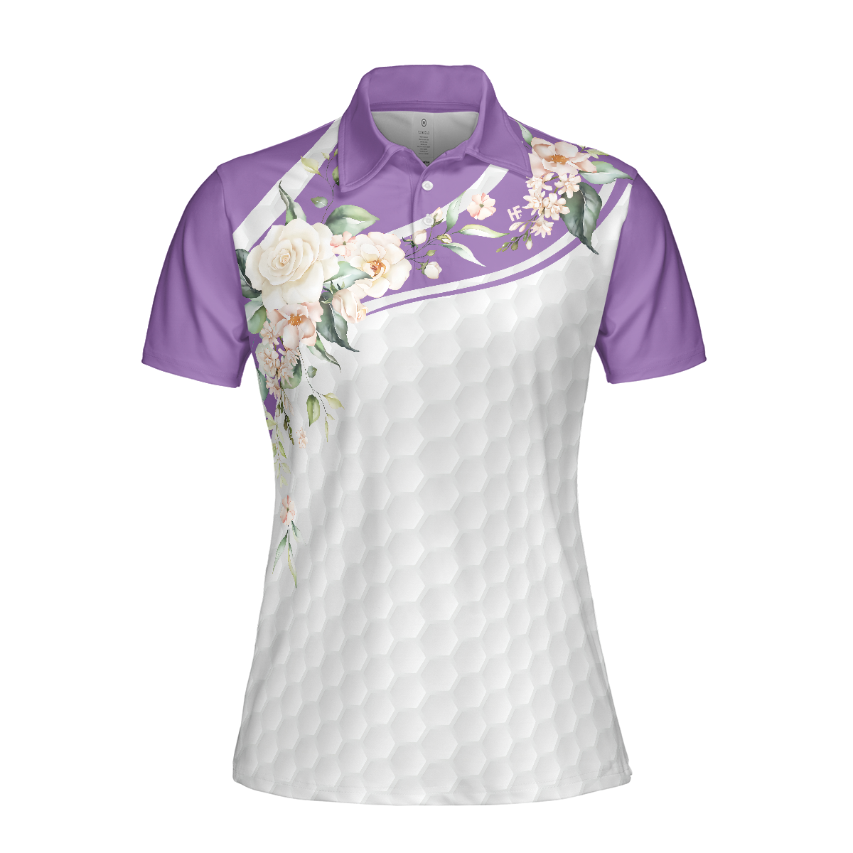 Golf Ball Texture With Roses Golf Short Sleeve Women Polo Shirt Purple Golfing Polo Shirt For Ladies - 3