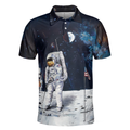 Astronaut Moon Golf Short Sleeve Polo Shirt For Golf American Flag Polo Shirt Best Golf Shirt For Men - 3