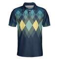 Dark Green Argyle Pattern Polo Shirt For Men - 3