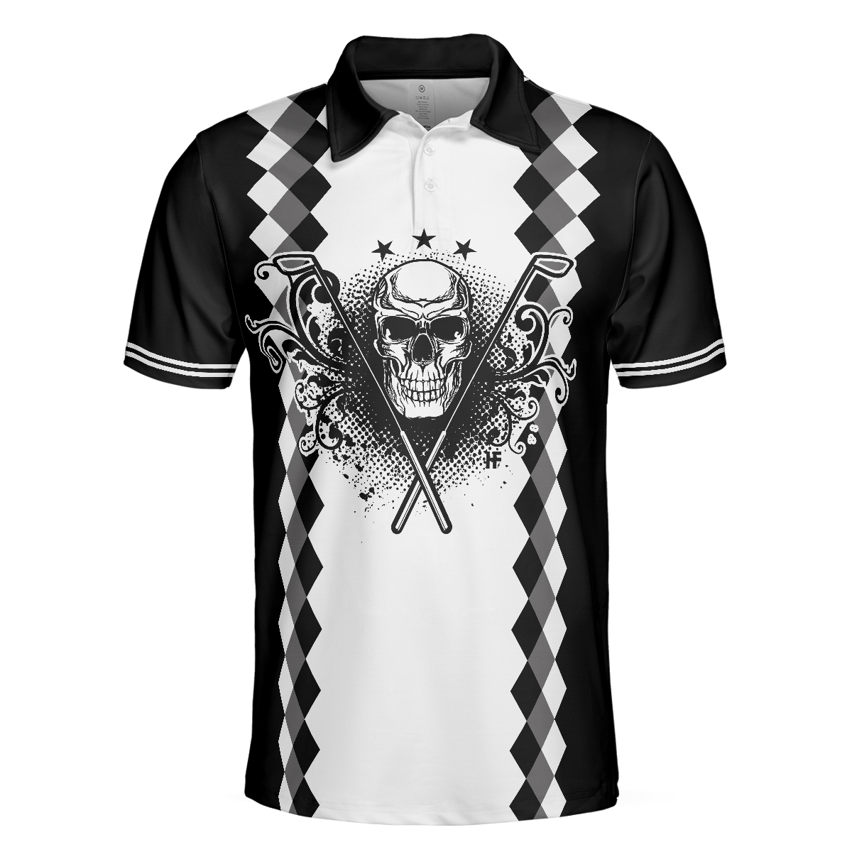 Grandpa Is My Name Golf Is My Game Golf Polo Shirt Black And White Argyle Pattern Golf Shirt For Men - 3