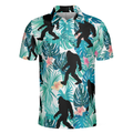 Bigfoot Tropical Short Sleeve Polo Shirt Floral And Leaves Polo Shirt Best Bigfoot Shirt For Men - 3