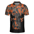 Orange Camouflage Golf Set Skull Golf Polo Shirt Golfer Silhouette Pattern Polo Shirt Camo Golf Shirt For Men - 3