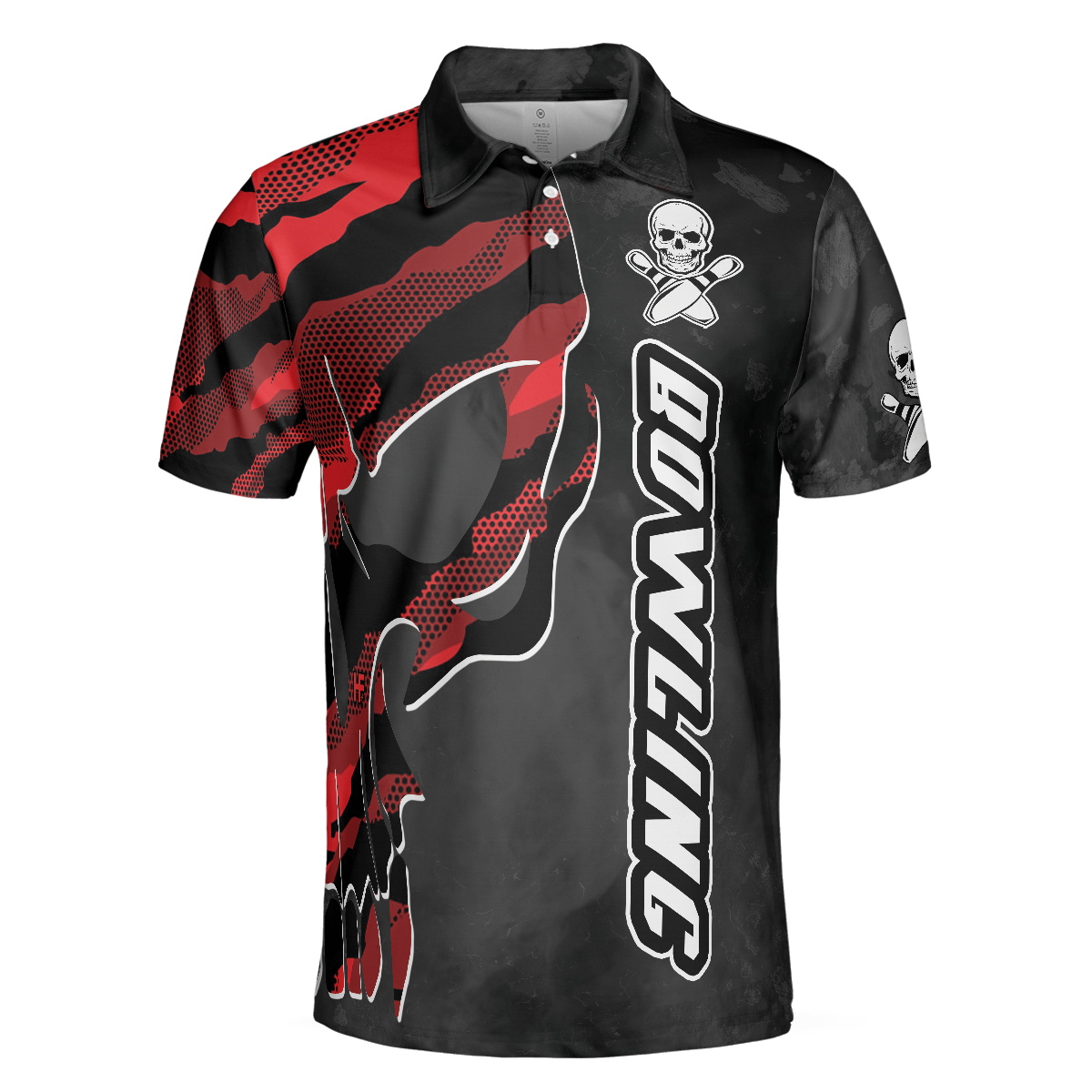 Coolest Skull Bowling With Camouflage Pattern Bowling Polo Shirt Camo Bowling Shirt For Men - 3