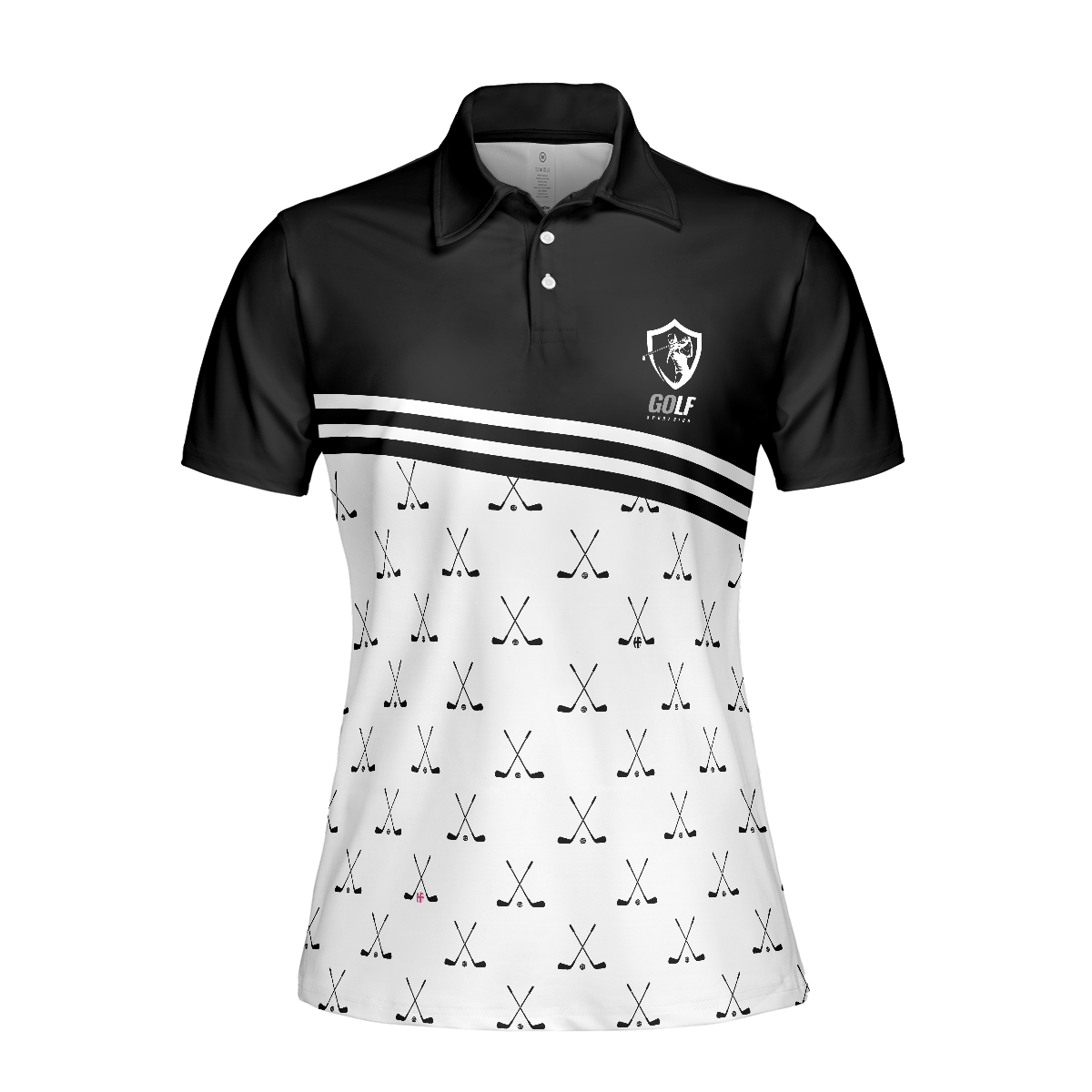 Crossed Black Golf Clubs Golf Short Sleeve Women Polo Shirt Black And White Golf Shirt For Ladies - 3