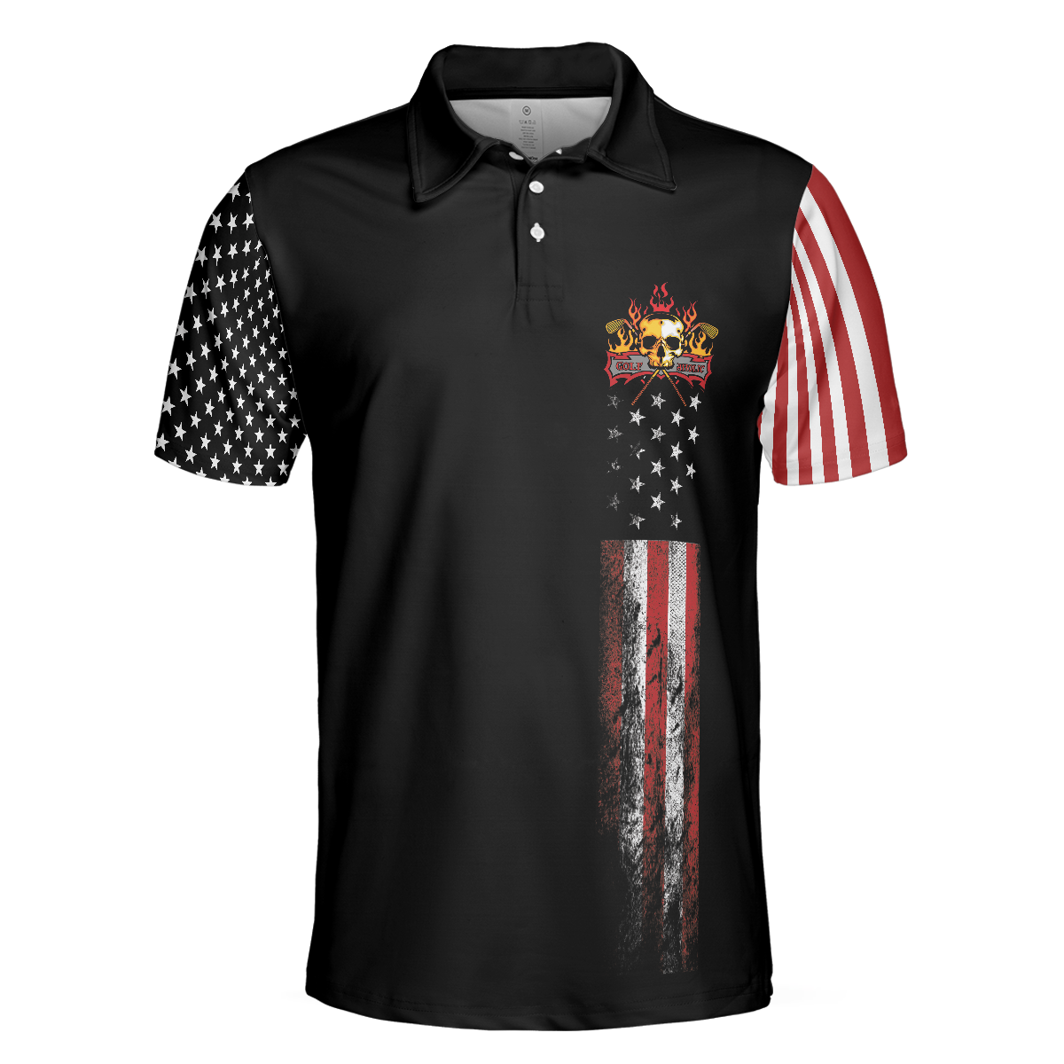 8-ball American Flag Short Sleeve Pattern Wet Paint Skull Golf Polo Shirt Dark Theme American Flag Polo Shirt Best Golf Shirt For Men - 3