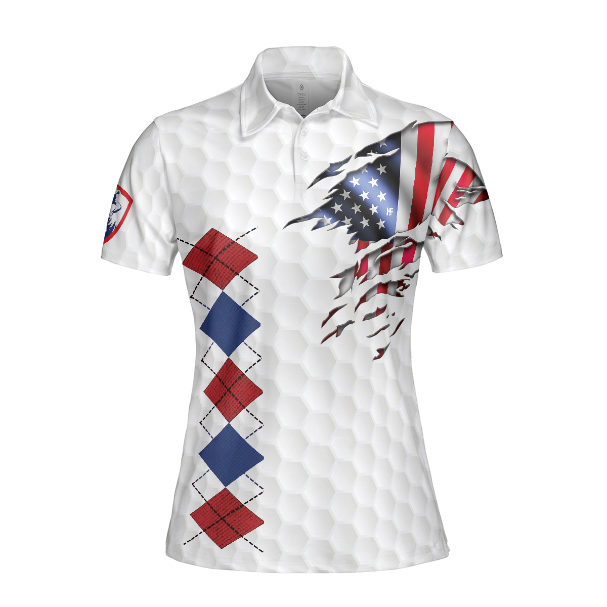 American Flag With Argyle Pattern Golf Short Sleeve Women Polo Shirt Best Female Golf Gift Idea - 3