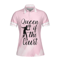 Queen Of The Court Pink Short Sleeve Women Polo Shirt Cool Tennis Shirt For Ladies - 3