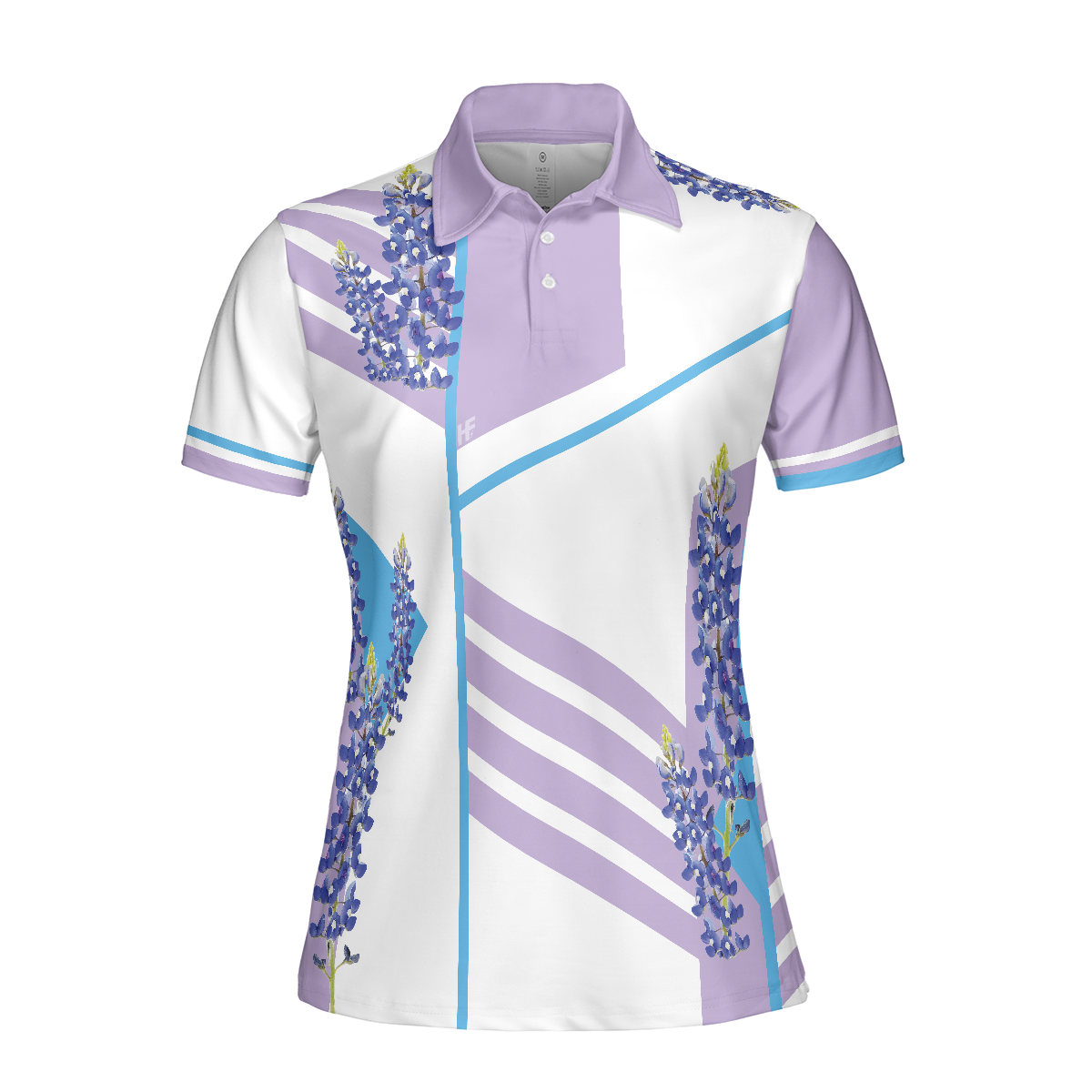 Bluebonnet With Purple Stripe Golf Short Sleeve Women Polo Shirt White And Purple Texas Golf Shirt For Ladies - 3