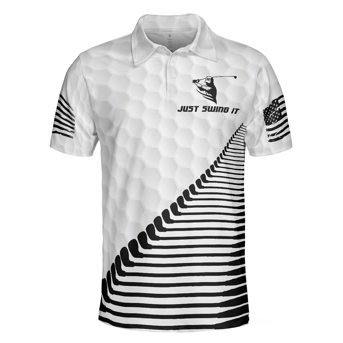 Just Swing It American Golfer Polo Shirt Black And White American Flag Golf Shirt For Men - 3