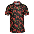 Red Roses Polo Shirt Red Roses Seamless Pattern Shirt For Adults Best Rose Themed Gift Idea For Rose Fans - 3