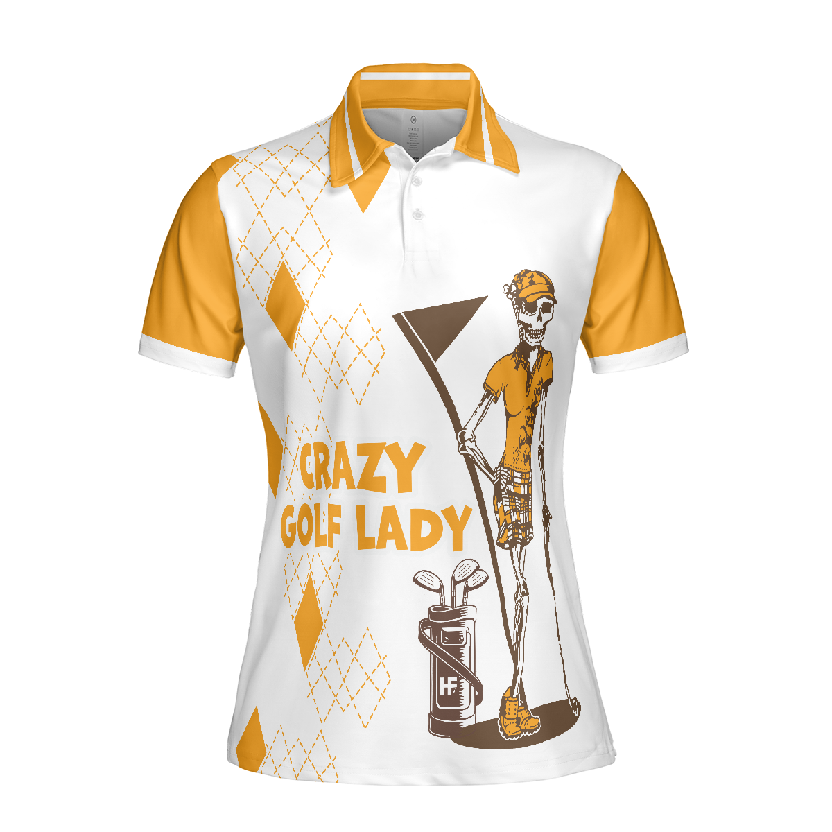 Crazy Golf Lady Short Sleeve Women Polo Shirt White And Yellow Golf Shirt For Ladies Funny Female Golf Gift - 3