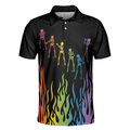 Skeleton Playing Golf Polo Shirt Rainbow Pallette Fire Golfing Polo Shirt Cool Golf Shirt For Men - 3