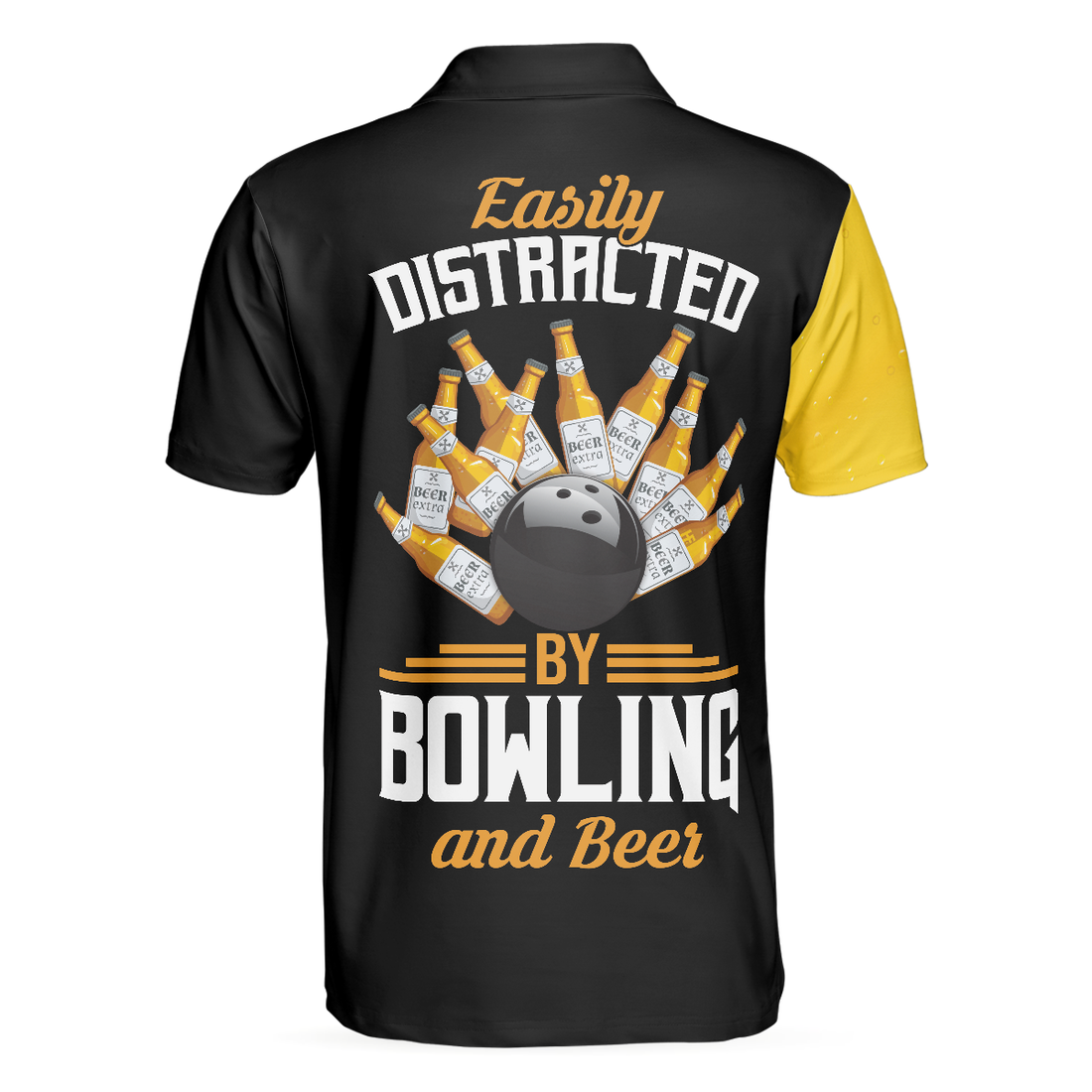 Easily Distracted By Bowling And Beer V2 Polo Shirt Funny Drinking Bowling Polo Shirt Best Bowling Gift Idea - 1