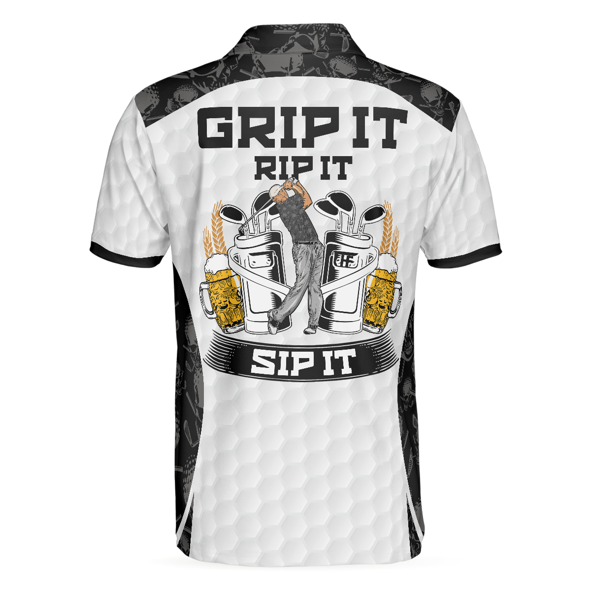 Grip It Rip It Sip It Golf White Polo Shirt Skull Pattern Shirt For Christmas Scary Gift Idea For Golfers - 2