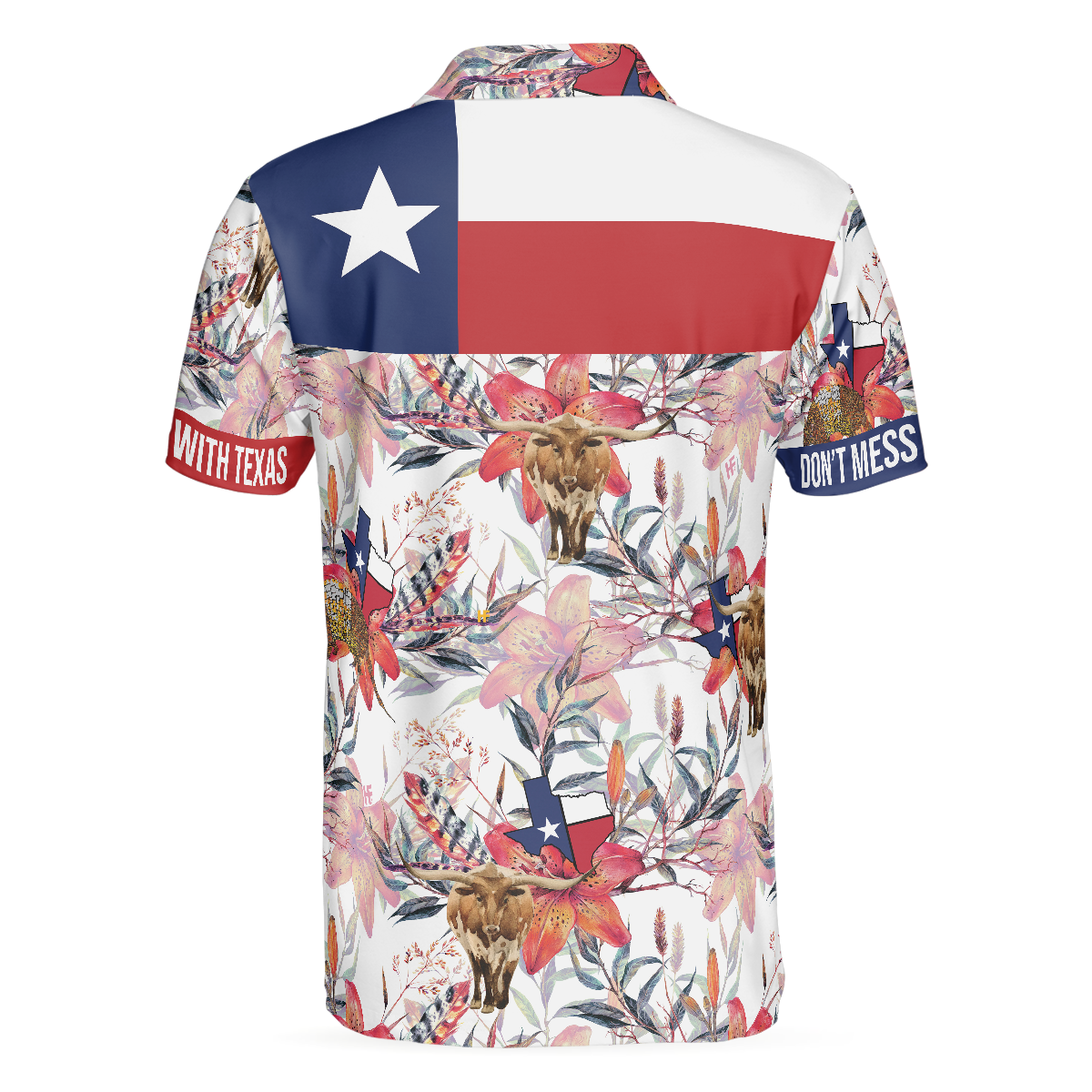 Texas Longhorn Bluebonnet and Armadillo Polo Shirt Floral Texas State Polo Shirt Texas Proud Shirt For Men - 4