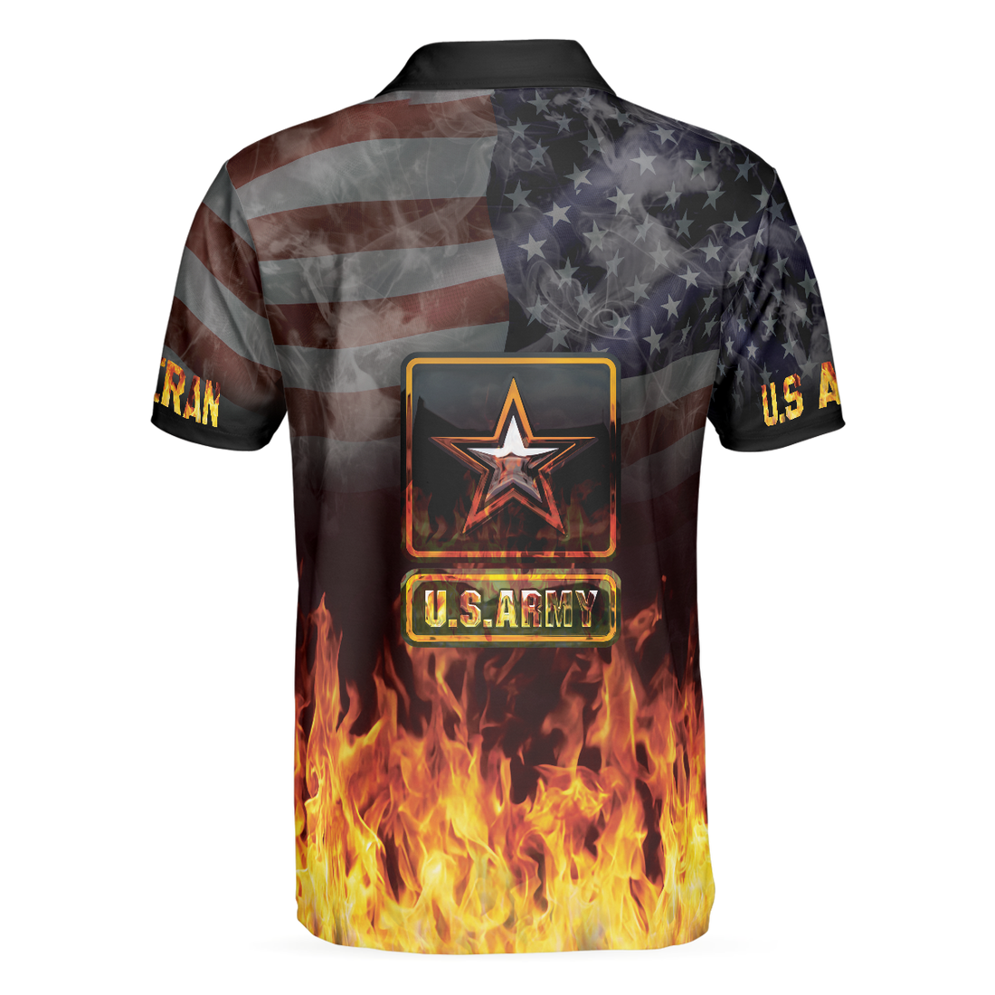 US Army Veteran And Flame Polo Shirt American Flag Veteran Shirt For Retired Veterans Flame Veteran Shirt - 1