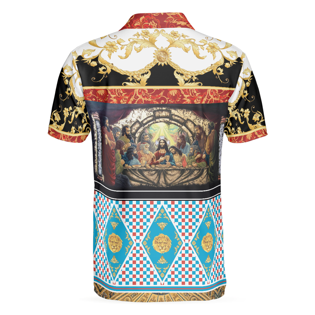 The Last Supper Renaissance Pattern Polo Shirt Luxury Gold Brocade Pattern Christian Shirt For Men - 1