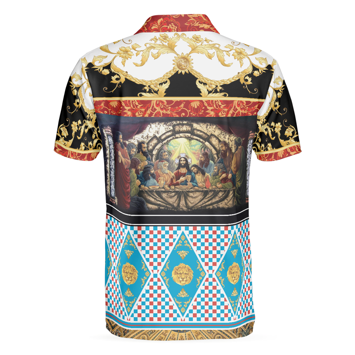 The Last Supper Renaissance Pattern Polo Shirt Luxury Gold Brocade Pattern Christian Shirt For Men - 2