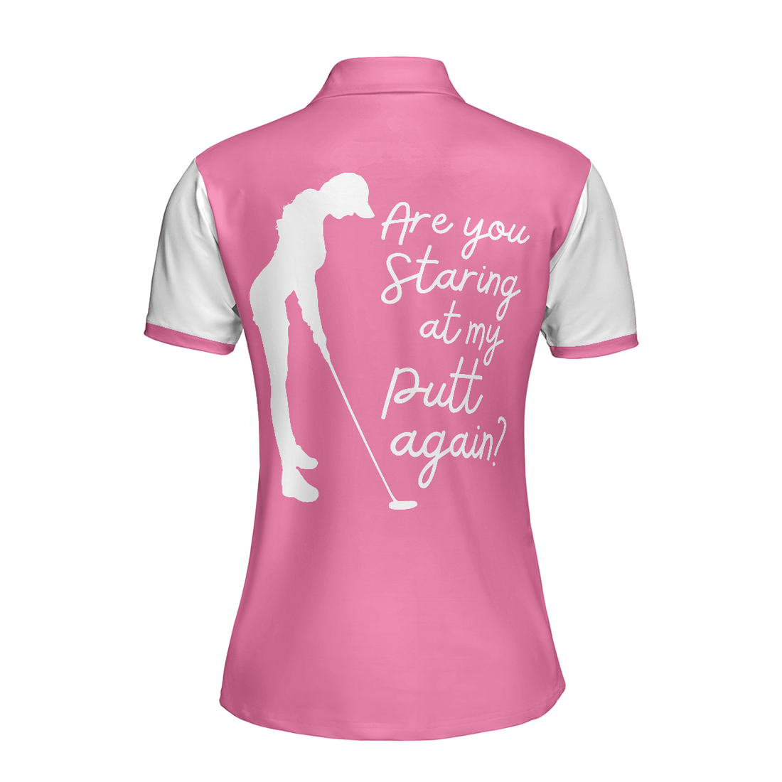 Are You Staring At My Putt Again Golf Short Sleeve Women Polo Shirt White And Pink Argyle Pattern Golf Shirt For Ladies - 1