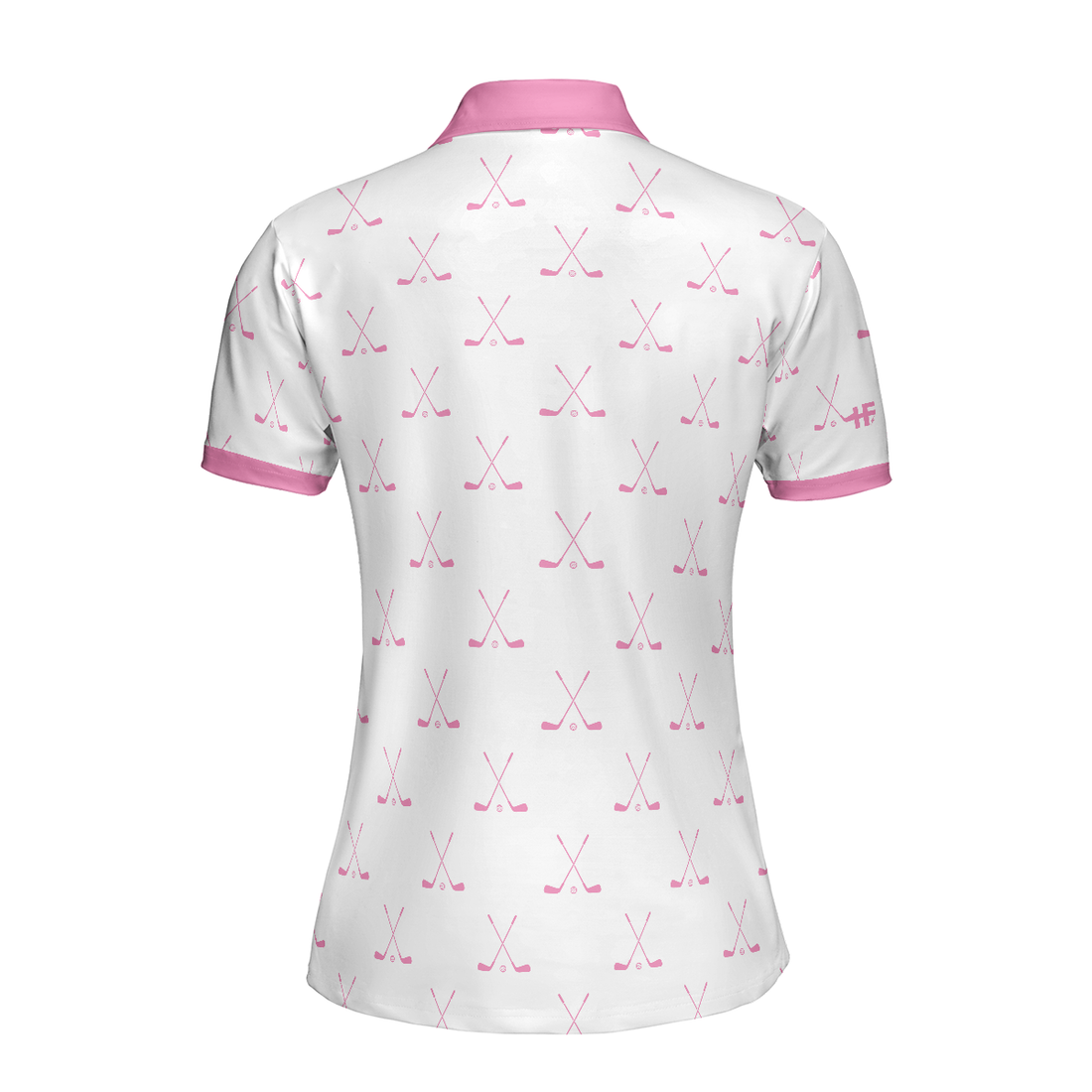 Crossed Golf Clubs Pink And White Golf Short Sleeve Women Polo Shirt Simple Golf Shirt Design For Ladies - 1