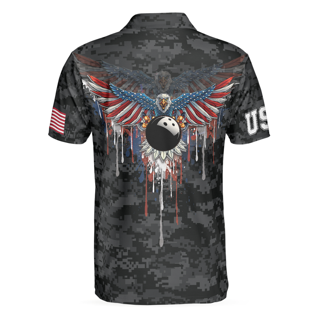 America Eagle Bowling Polo Shirt Camouflage USA Flag Bowling Shirt For Men - 1