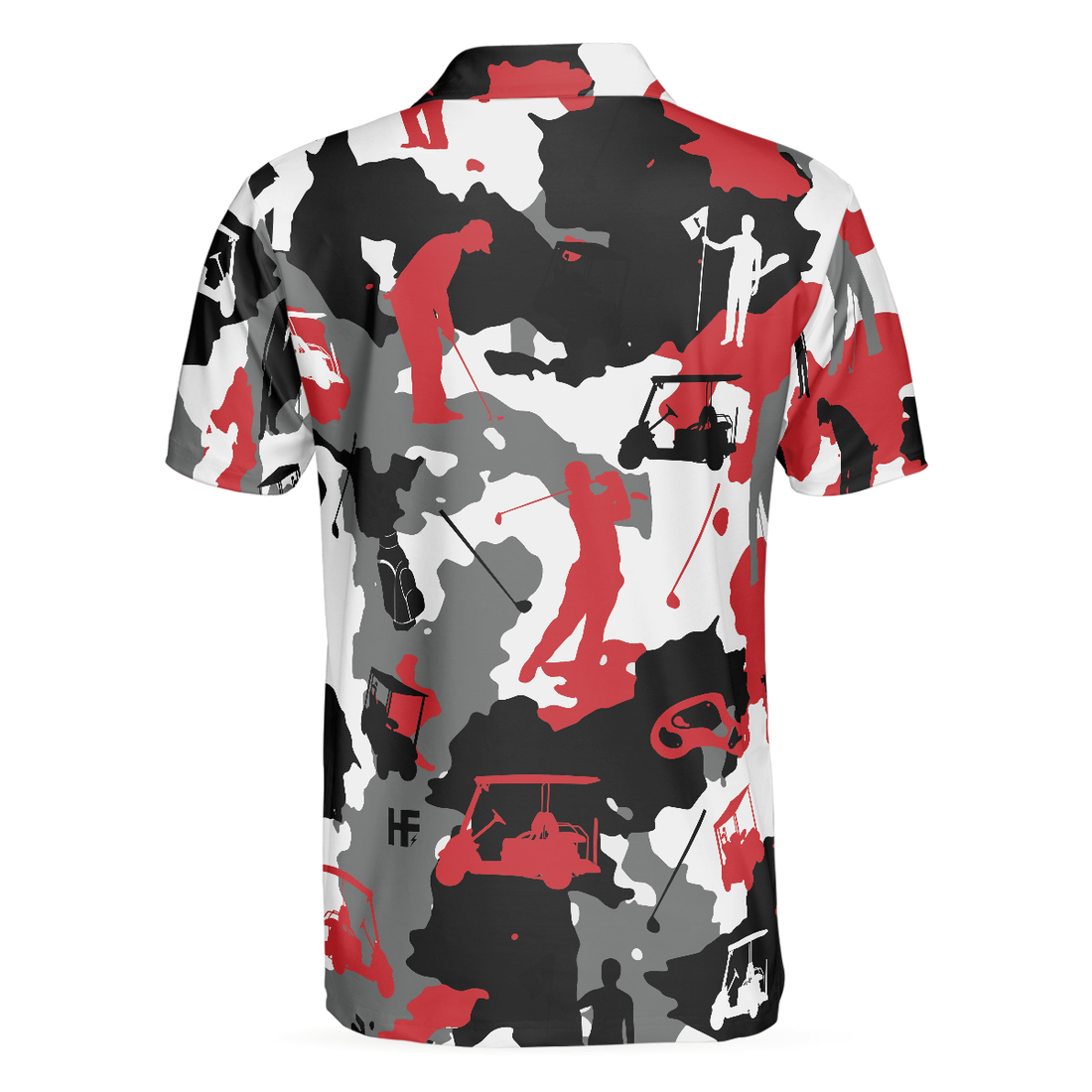 Red And White Camouflage Golf Short Sleeve Polo Shirt Golfer Silhouette Polo Shirt Camo Golf Shirt For Men - 1