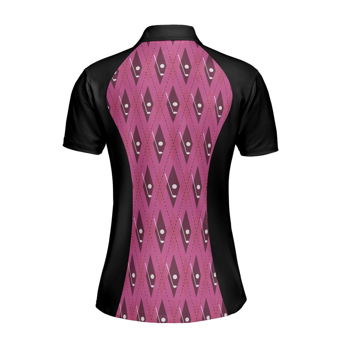 Pink Argyle Thinning Layout For Lady Golfer Golf Short Sleeve Women Polo Shirt Black And Pink Golf Shirt For Ladies - 1