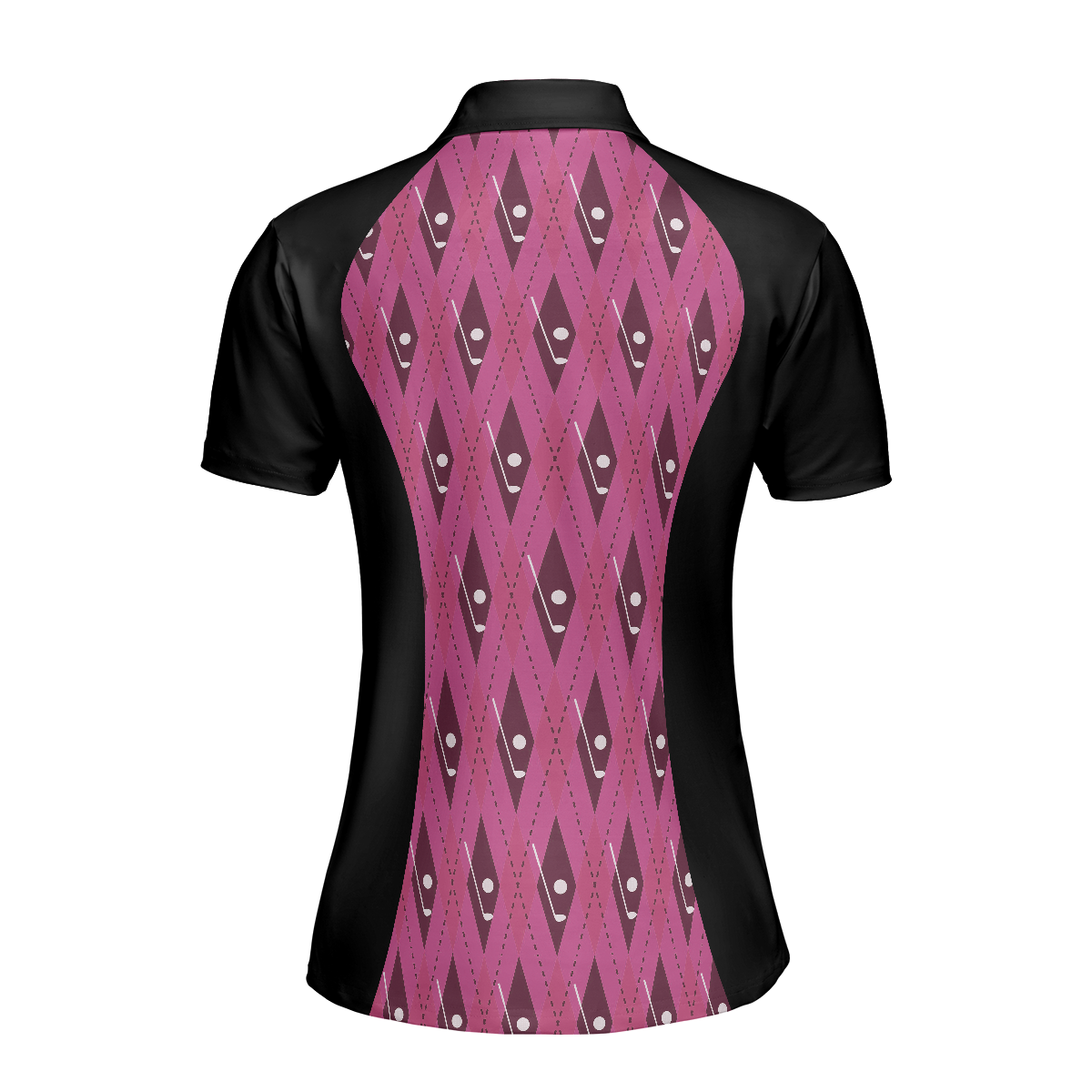 Pink Argyle Thinning Layout For Lady Golfer Golf Short Sleeve Women Polo Shirt Black And Pink Golf Shirt For Ladies - 2