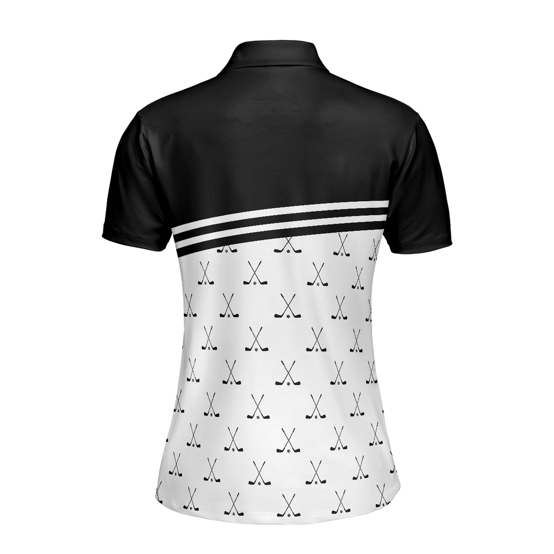 Crossed Black Golf Clubs Golf Short Sleeve Women Polo Shirt Black And White Golf Shirt For Ladies - 1