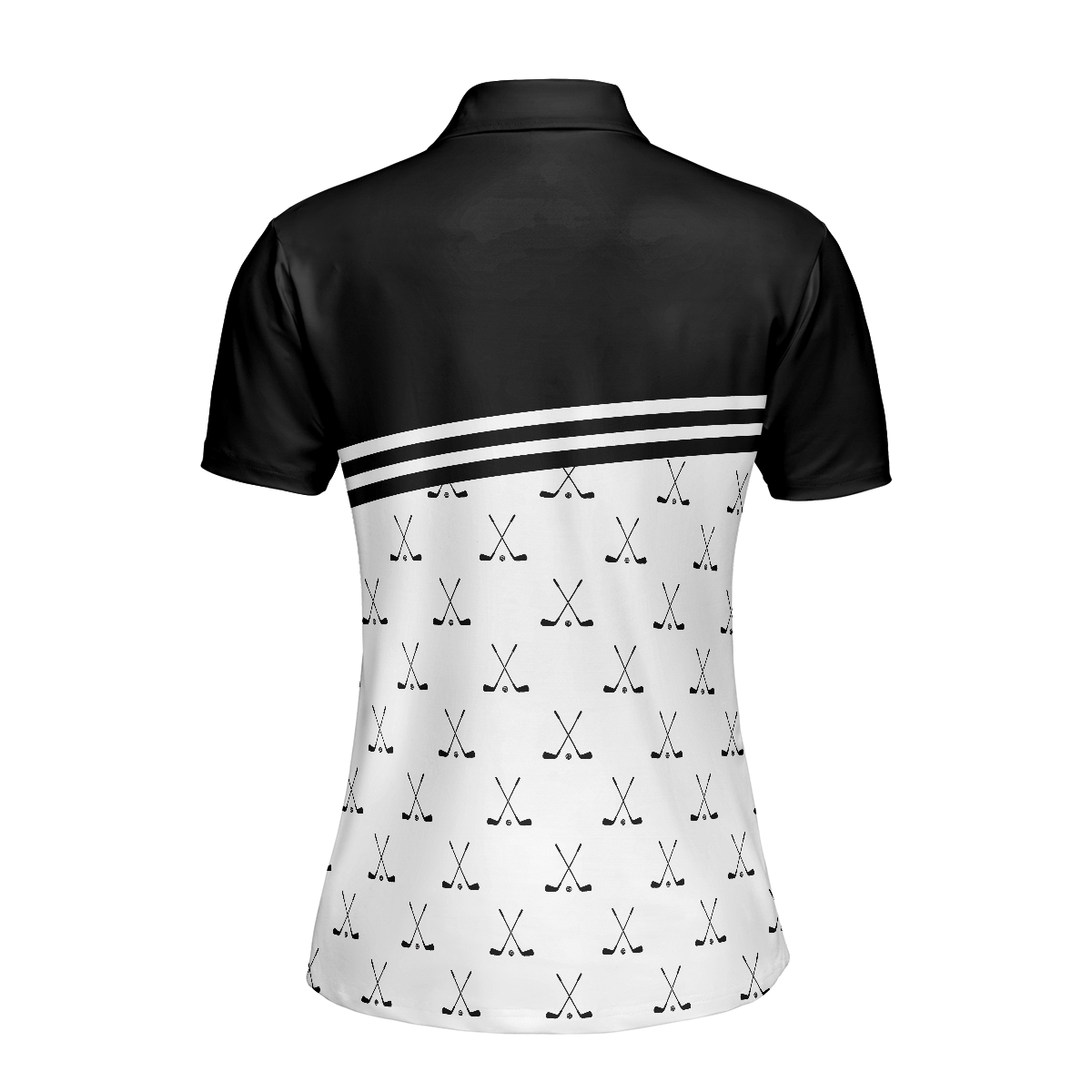 Crossed Black Golf Clubs Golf Short Sleeve Women Polo Shirt Black And White Golf Shirt For Ladies - 2