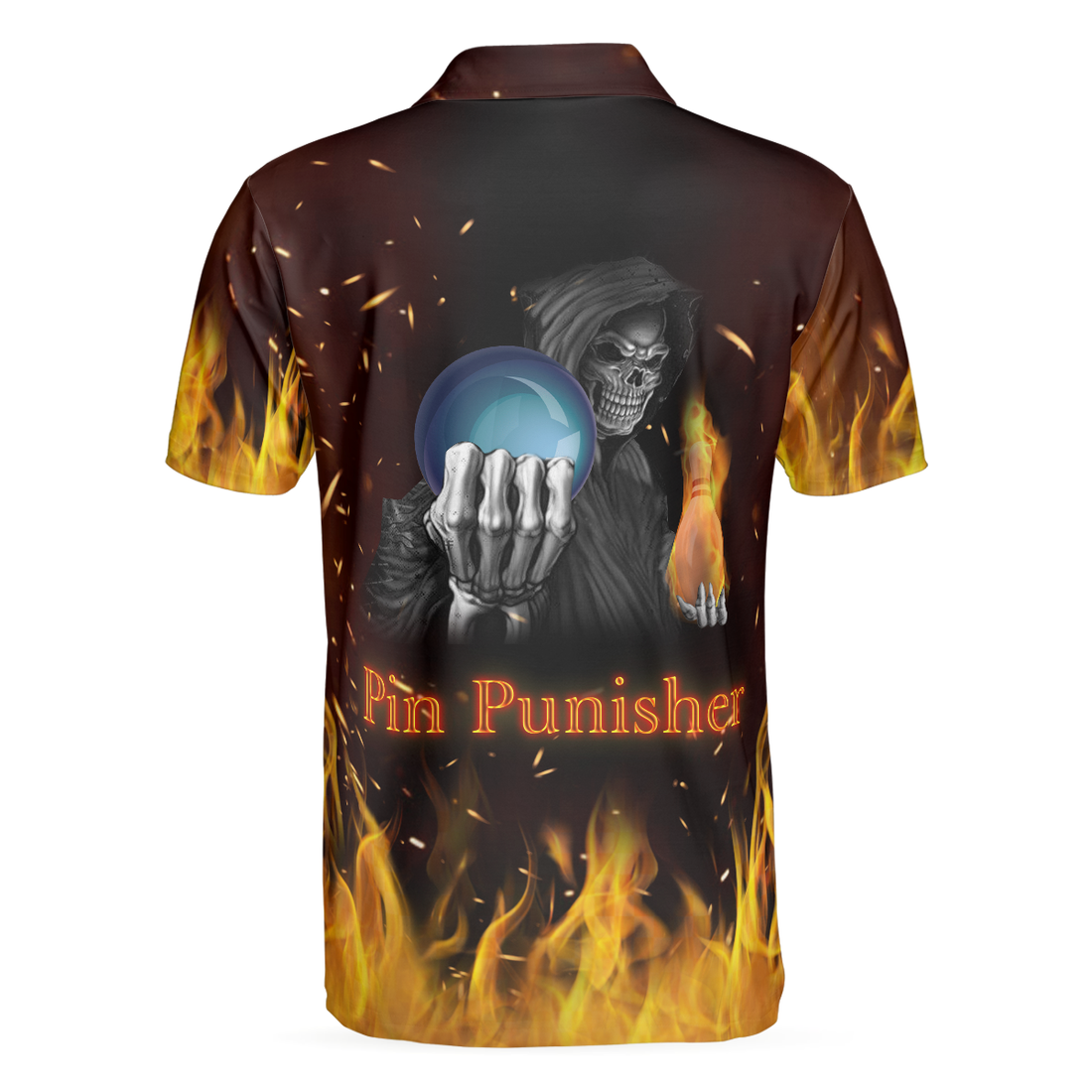 Pin Punisher Bowling Polo Shirt Cool Flame Pattern Bowling Shirt Design For Male Bowlers Best Bowling Shirt - 1