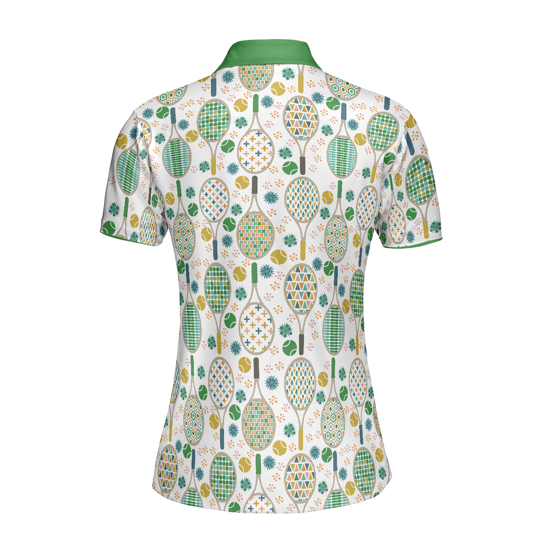 Green And Golden Tennis Pattern Short Sleeve Women Polo Shirt - 1