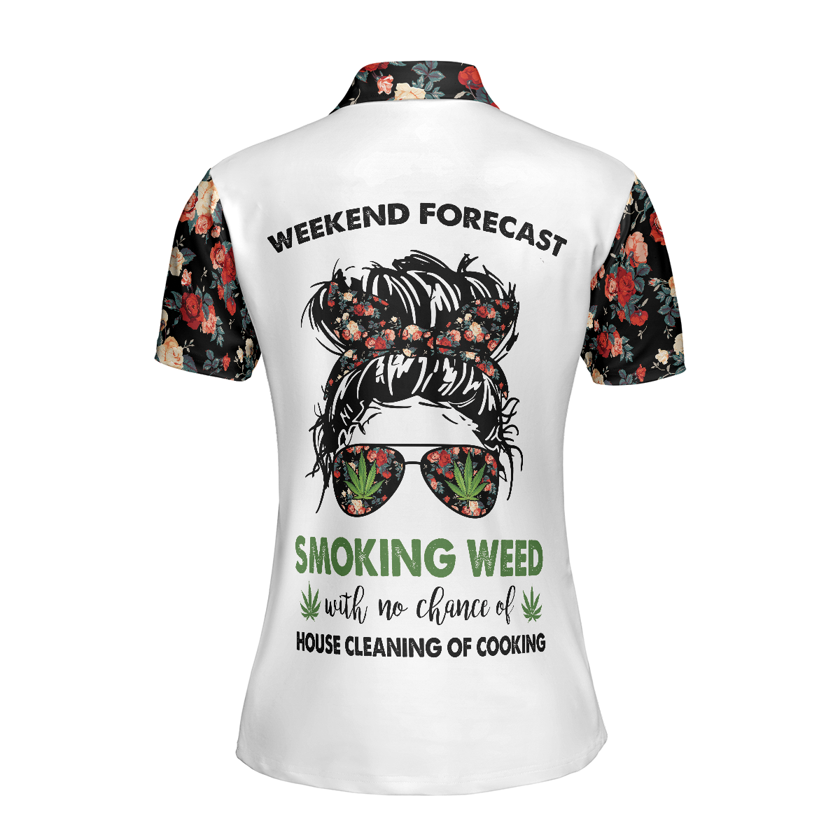 Weekend Forecast Smoking Weed Women Short Sleeve Polo Shirt Floral And Weed Leaf Graphics Polo Shirt - 2