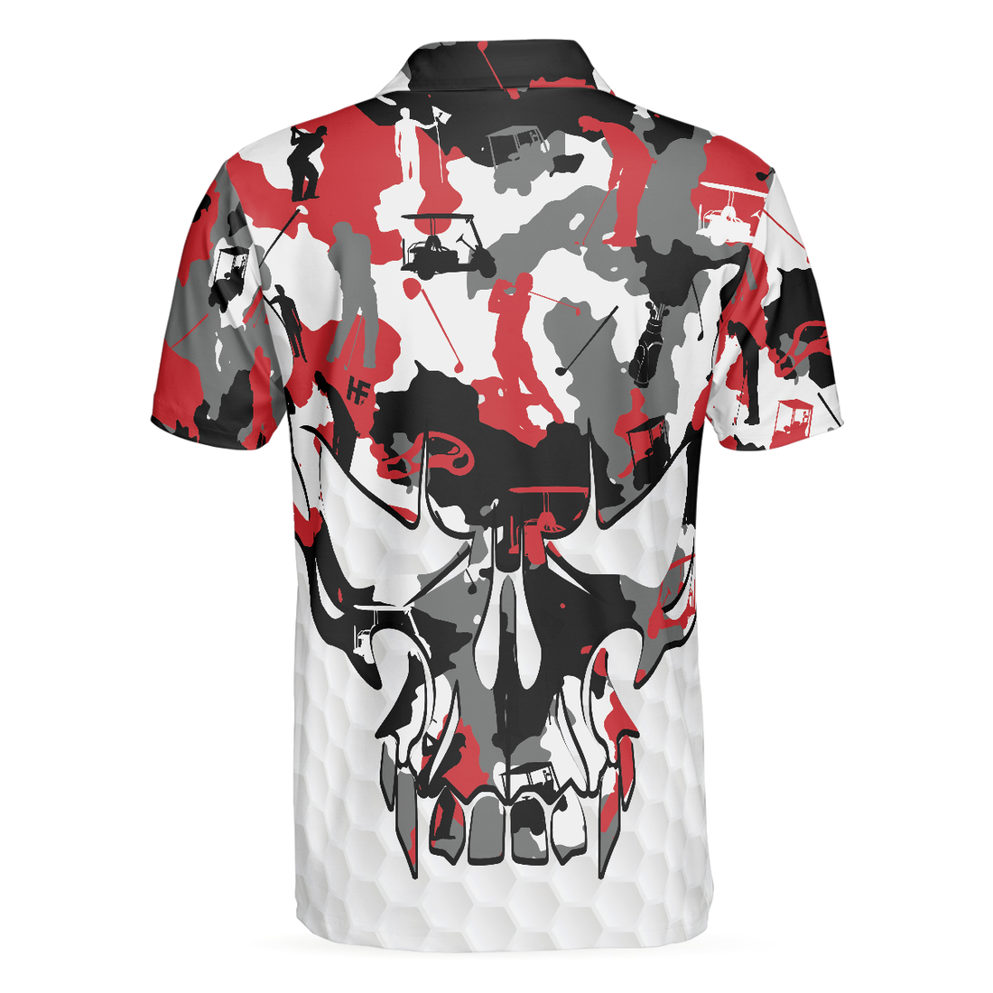 Red And White Camouflage Golf Set Skull Short Sleeve Polo Shirt Camo Golf Shirt For Men - 1