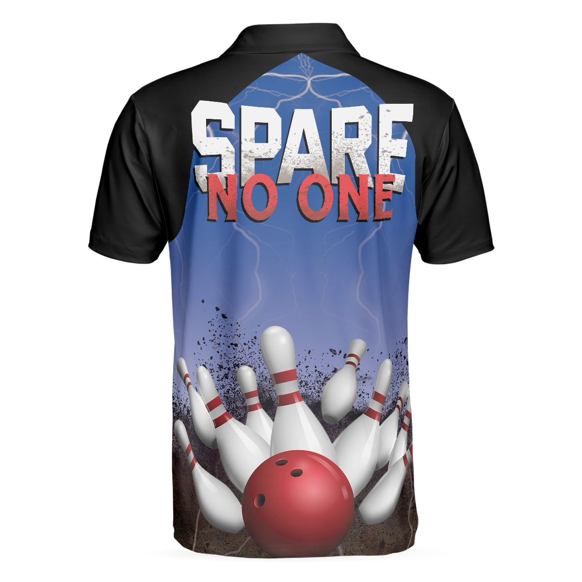 Spare No One Bowling Polo Shirt Black And Blue Tenpin Bowling Shirt For Men Cool Bowling Gift Idea - 2