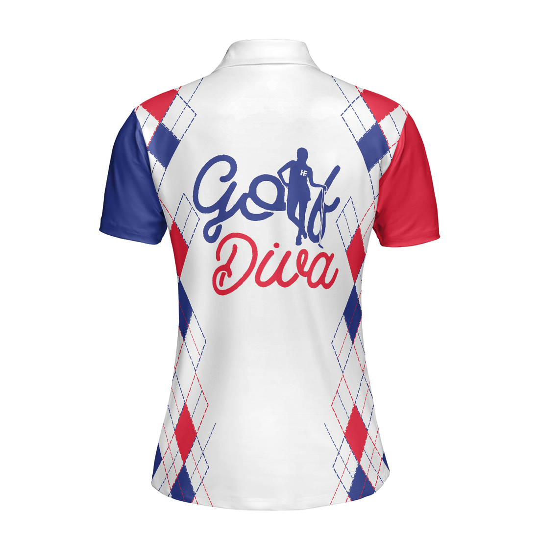 Golf Diva V2 Short Sleeve Women Polo Shirt Red And Blue Argyle Pattern Golf Shirt For Golf Ladies - 1