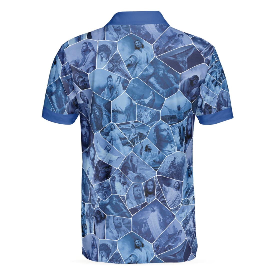 Holy Blue Stained Glass Polo Shirt Blue Jesus Gallery Polo Shirt Best Christian Shirt For Men - 1